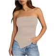 thumbnail image 3 of Craaazy Women's Solid Color Summer Ribbed Tube Tops Strapless Ruched Bodycon Asymmetrical Hem Tops for Daily Wear, Casual Party, 3 of 8