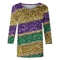 thumbnail image 5 of miqiqism Women Striped Shirts Loose Tunic Tops Tees 3/4 Sleeves O-Neck Pullover Blouse Carvinal Sparkle Mardi Gras Costume,01 Purple,Medium, 5 of 5