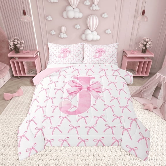 Erosebridal Letter Bow Bedding Twin Comforter Set,Monogrammed Initial Down Comforter,Dreamy Room Decorative,Reversible,Lightweight,2-Piece
