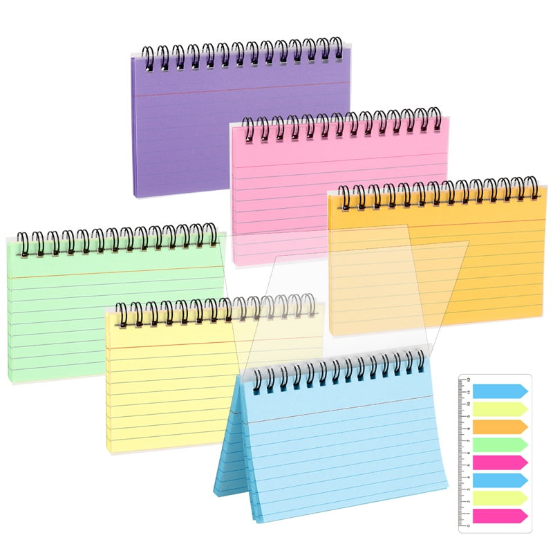 Rumbeast 6 Packs Colorful Index Cards with 1 Sheet Sticky Tabs, 3" x 5