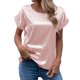 thumbnail image 2 of Blusa de manga corta con cuello redondo para mujer, color puro, cómoda, informal, transpirable y agradable para la piel - XXL rosa, 2 of 6