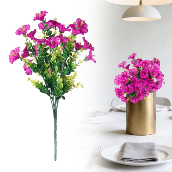PPKVUFD Artificial Flowers for Outdoors Fake Plants Outside Decoration, 1 Bundle Silk Colorful Morning Glory with Eucalyptus UV Resistant Realistic Faux Flowers for Planter Porch Patio Yard Garden