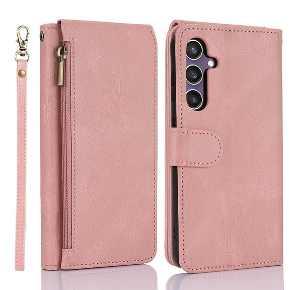 Allytechgroup Flip Wallet Case for Samsung Galaxy S24 with Credit Card Slot, RFID Blocking PU Leather Stand Shell Wrist Strap Shockproof Full Body Protective for Samsung Galaxy S24 , Rosegold