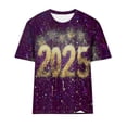 thumbnail image 3 of Camisetas Casuales de Mujer Año Nuevo Impreso Suéter de Manga Corta Cuello Redondo, Top de Moda para el Uso Diario, 3 of 4