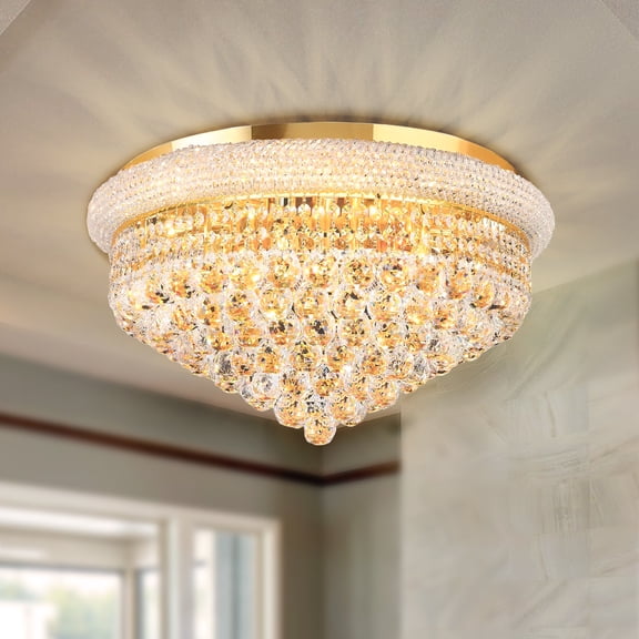 KPIBEST 23 Inch French Luxury Gold Crystal Ceiling Lamp, 5 Lights Living Room Lighting Fixture with Remote Control