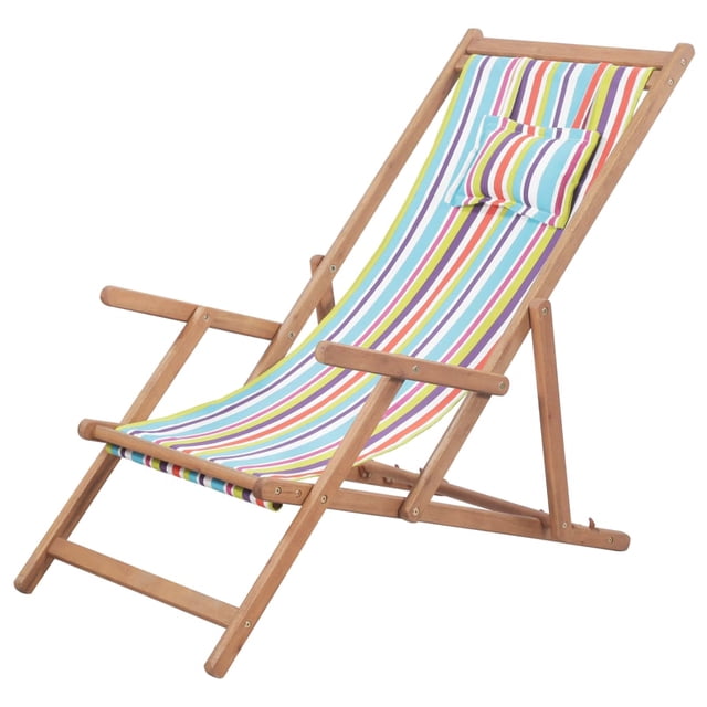 vidaXL Chaise de Plage Pliante Tissu et Cadre en Bois Multicolore