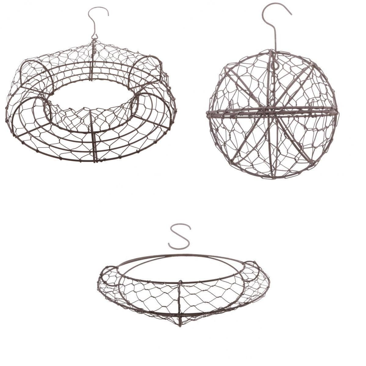 3Pcs Round Wall Hanging Wire Planters Basket Metal Vases, for indoor and outdoor Garden Plants