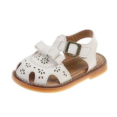 

Toddler Shoes Summer Speep Toe Bow Flat Bottom Solid Cute Leather Slippers for Kids