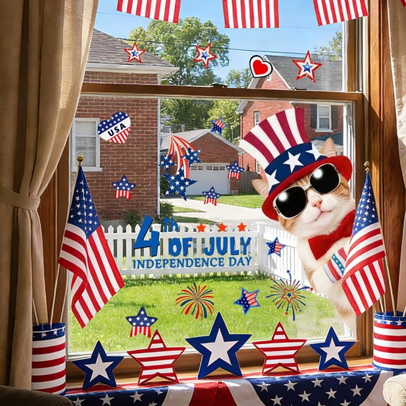 HomeKingdee Independence Day Static Window Cling – Patriotic Decal For Window Decoration Reusable
