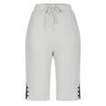 thumbnail image 7 of Yourumao Bermuda Shorts for Women Drawstring Elastic Waist Knee Length Shorts Lightweight Solid Spilt Hem Pants Summer Beach Shorts with Pocket, 7 of 7