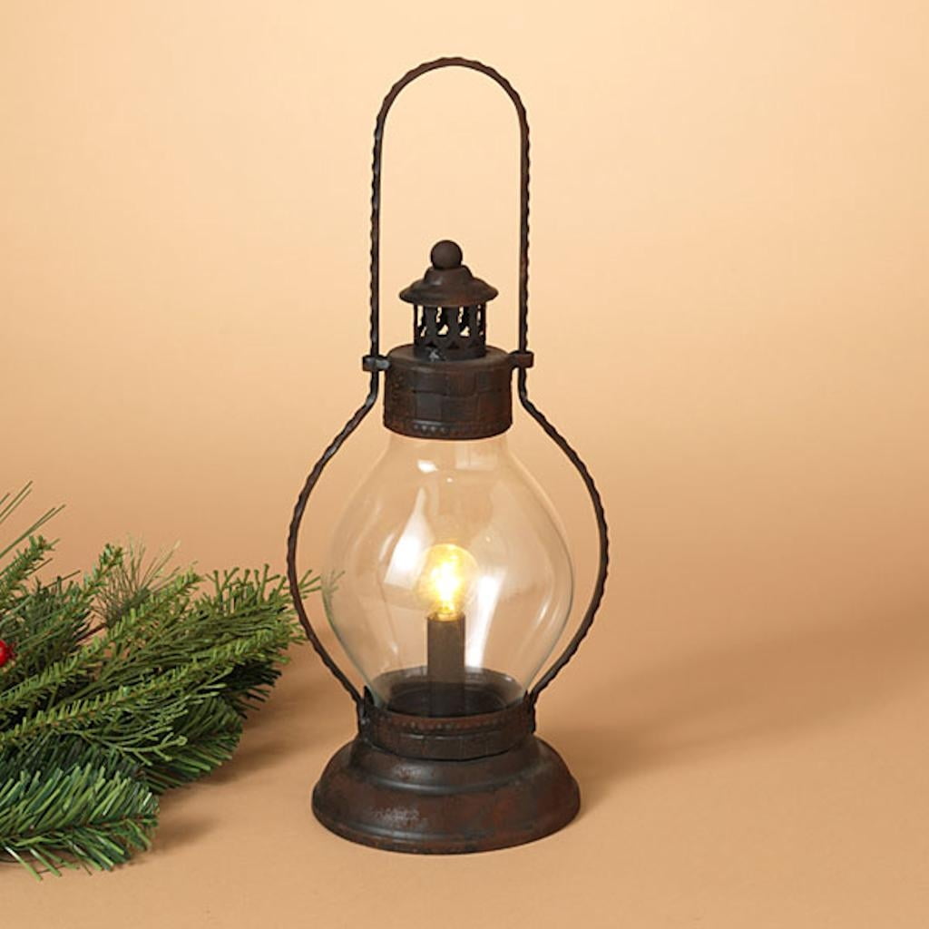 Gerson 30784 13" LED Battery Operated Metal and Glass Antique Lantern