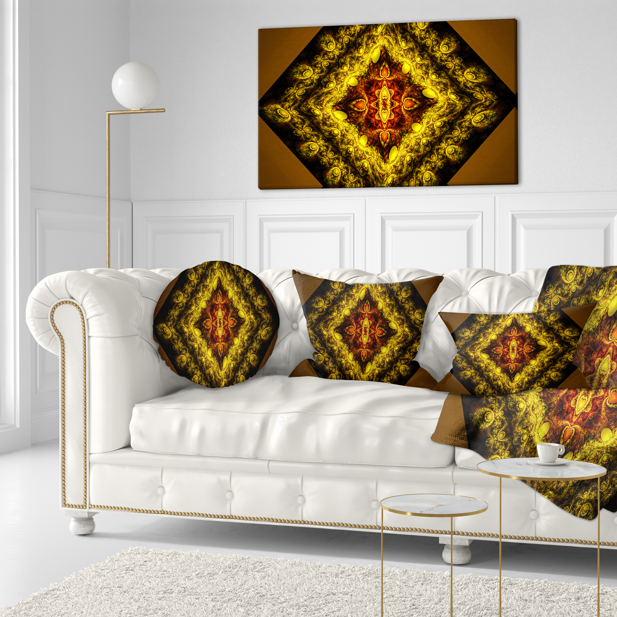Designart Cabalistic Yellow Fractal Design - Abstract Throw Pillow - 12x20