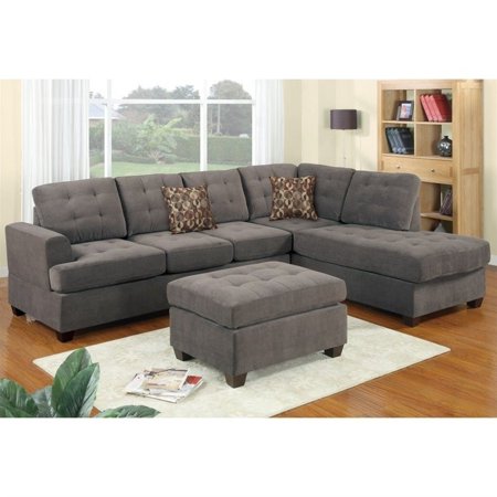 Poundex Bobkona Prissy Waffle Suede Sectional Sofa In Charcoal Poundex Bobkona Prissy Waffle Suede Sectional Sofa In Charcoal