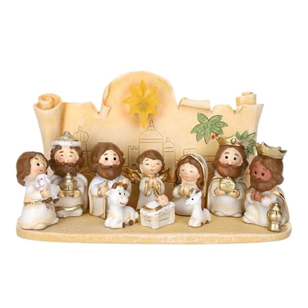 Versión de juego de natividad - 10 piezas de pesebre religioso de resina, versión bonita, decoración del hogar, juego de mesa, adornos decorativos