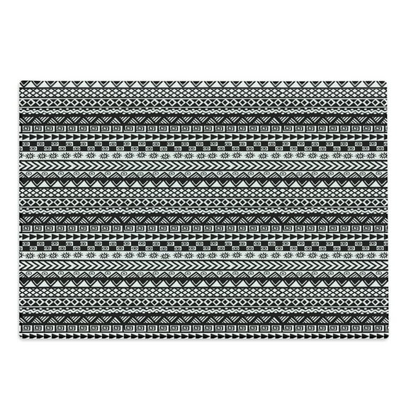 Aztec Cutting Board, Monochrome Geometrical Tribal Motifs Sun and Triangles Illustration, Decorative Tempered Glass Cutting and Serving Board, in 3 Sizes, by Ambesonne