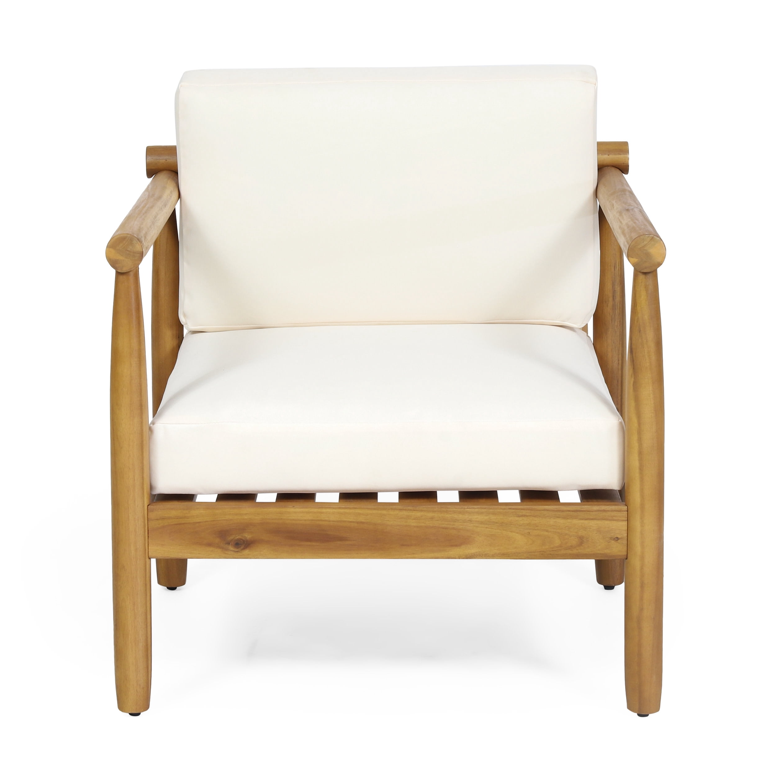 Arimo Acacia Wood Outdoor Club Chair with Cushions, Teak and Cream