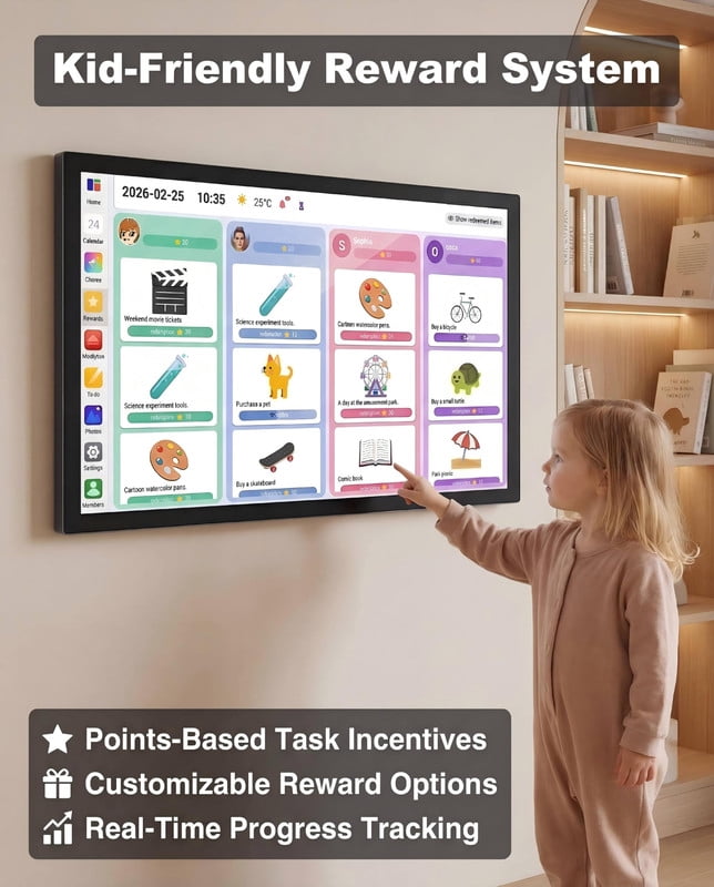 WETS 32-inch Wall Planner Digital Calendar & Chore Chart, Smart Touchscreen Interactive Display for Family Schedules – Wall Mount Included, Great for Organizing Your 2026 Calendar