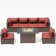 thumbnail image 7 of ELPOSUN Patio Furniture Set, Outdoor Patio Furniture Wicker Sectional Furniture Couch Set, 7 Pieces Outdoor Sectional Sofa with Fire Pit Table, Outdoor Patio Set for Outdoor Furniture (Burgundy Red), 7 of 7