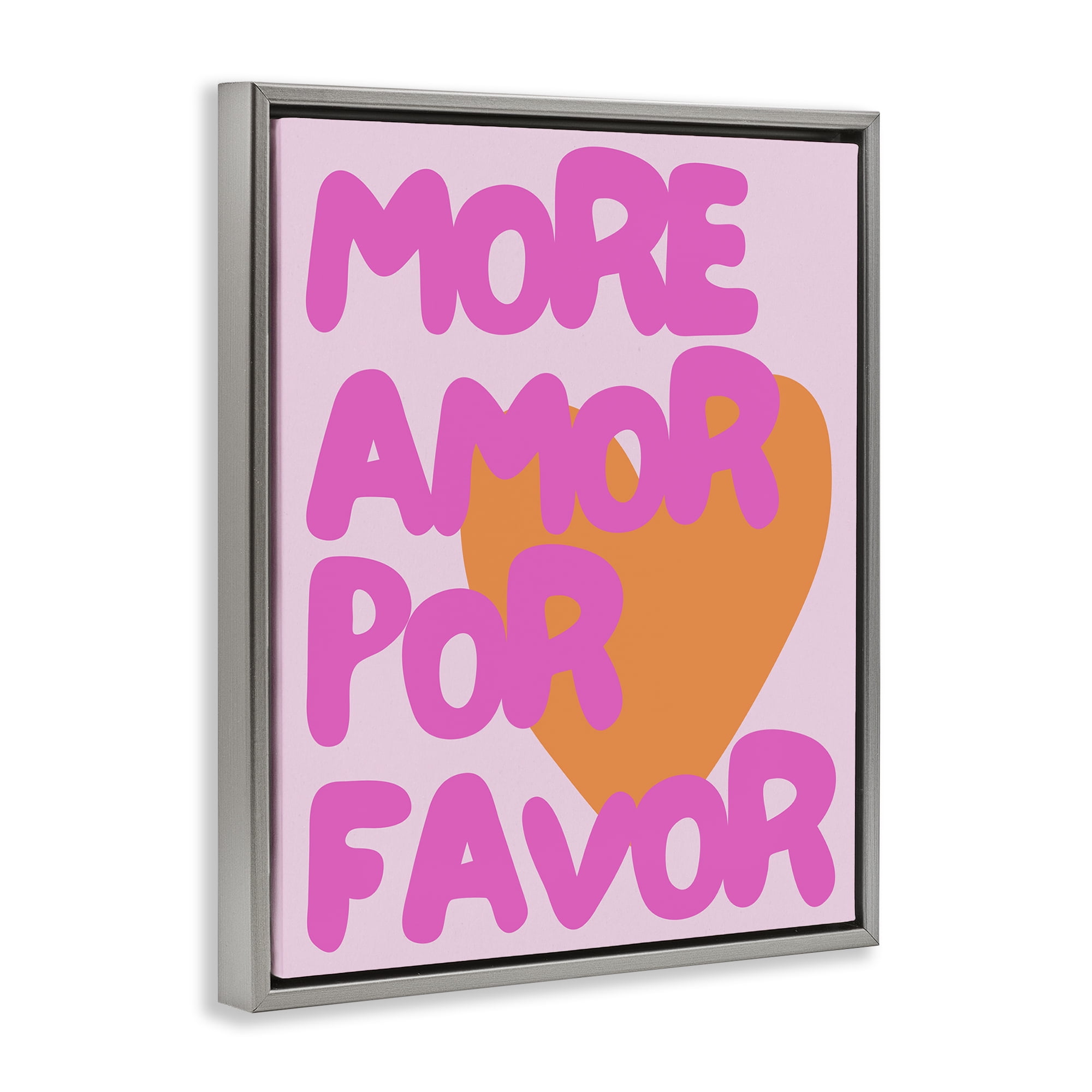 Stupell Industries More Amor Por Favor Text & Numbers Painting Gray Floater Framed Canvas Art Print Wall Art, 25 x 31