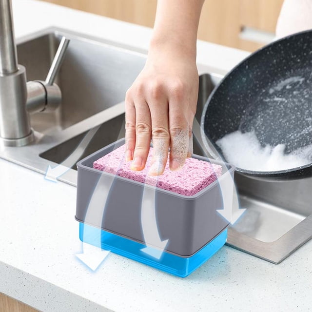 Feltree Kitchen Soap Dispenser Dishwashing Brush Automatic Liquid Dispenser-in-1 Soap Dispenser Kitchen Sponge Rack 350ml Sink Soap Dispenser Cleaning Concentrate Box