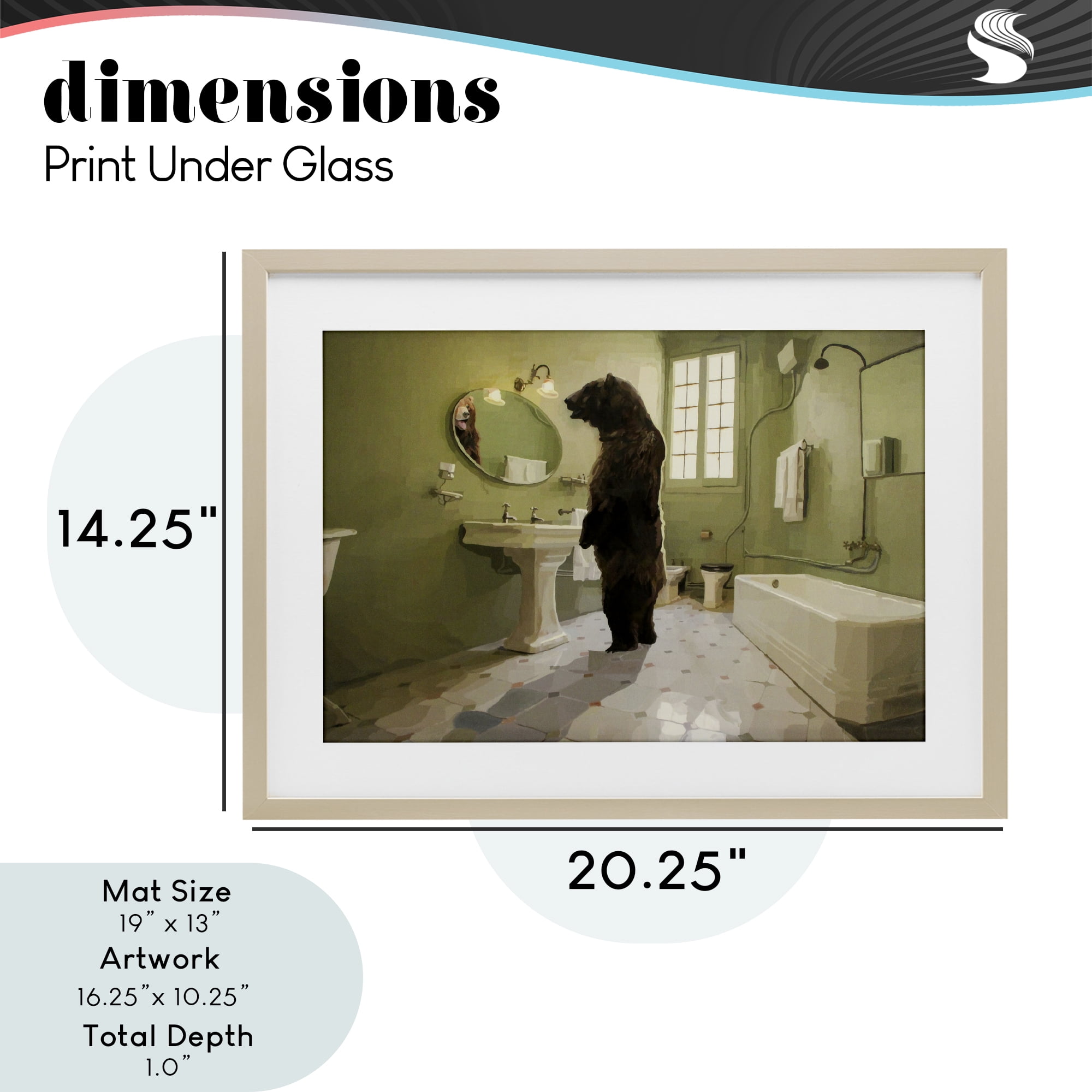 The Houseguest Bear in Bathroom Birch Framed Print Under Glass, design by Keith Thomson