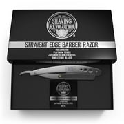 Viking Revolution - Straight Edge Barber Razor - Professional Straight Blade Razor for Men with 100 Single Edge Blades - Silver