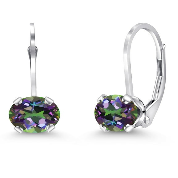 Gem Stone King 925 Sterling Silver Green Mystic Topaz Leverback Earrings for Women (1.90 Cttw, Oval 7X5MM)