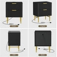 thumbnail image 6 of Nightstand with Charging Station, Side Table with 2 Drawers, Fluted End Table with Gold Metal Legs & Handle, Bedside Table with Wide Tabletop, Night Stand with Fluted Panel for Bedroom (1, Black), 6 of 6