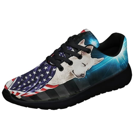 

Black German Shepherd Patriotic American flag Shoes Sneakers Black Size 8