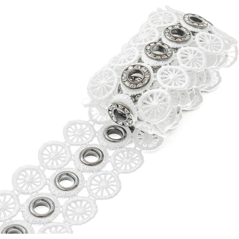 Trimming Shop 40mm wide White Grommet Studded Embroidery Trim Knitting Lace  Diamante Eyelets, 1meter