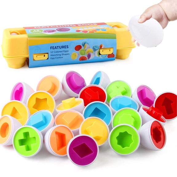 Matching Eggs 12 pcs Set Color & Shape Recoginition Sorter Puzzle for Toddlers Easter Travel Game Early Learning Educational Fine Motor Skill Montessori Gift for 1  Year Old Kids