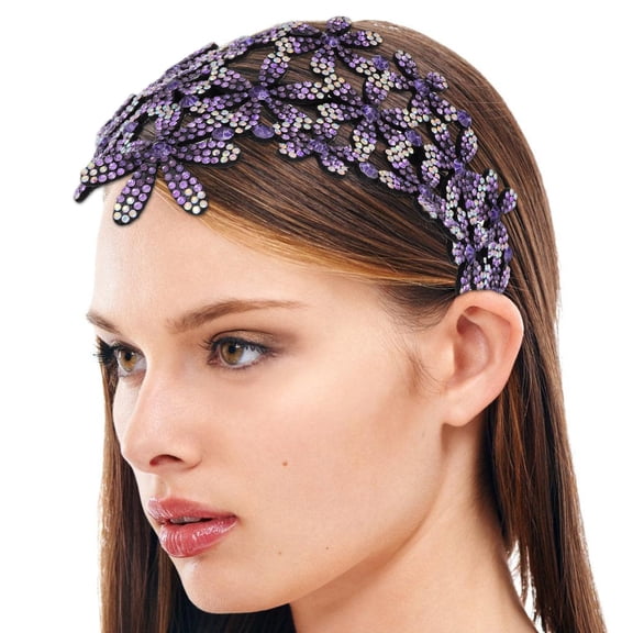 FENGGUIQU Rhinestone Flower Headband Purple Bridal Hair Jewelry for Decor