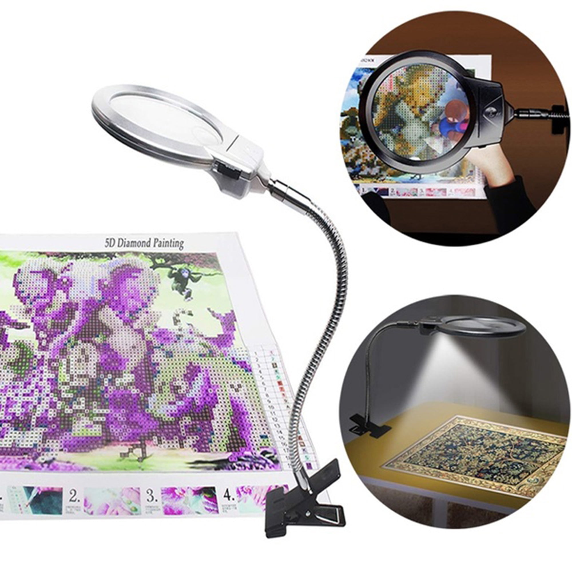Justech LED Illuminated Magnifier with Stand 2X 6X Magnification Hands Free for Reading Crafts Inspection Needlework Hobbies