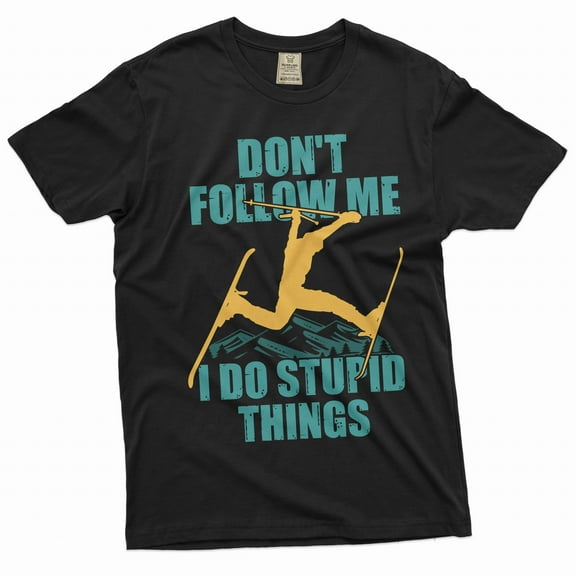 Men's funny skiing T-shirt Ski Snowboard sports winter activity birthday gift shirt (Small Black)