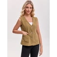 thumbnail image 2 of DARING DIVA Women's V Neck Patch Pockets Button Down Sleeveless Jacket M Light Brown, 2 of 6