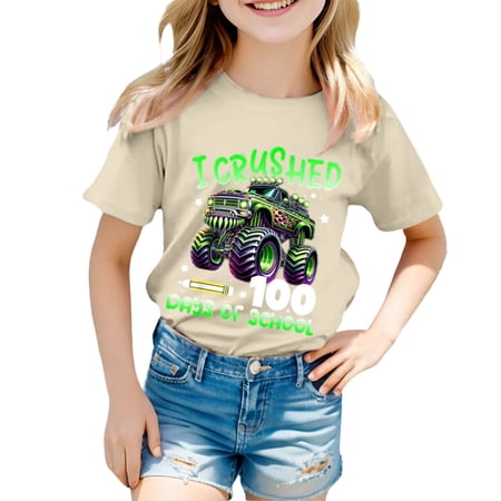 JAJAHO 100 Days Of School Shirts For Kids Boys Girls Short Sleeve 100Th Day Of School Letter Printed Tee Shirt 1-13 Years Celebration Cute Tops