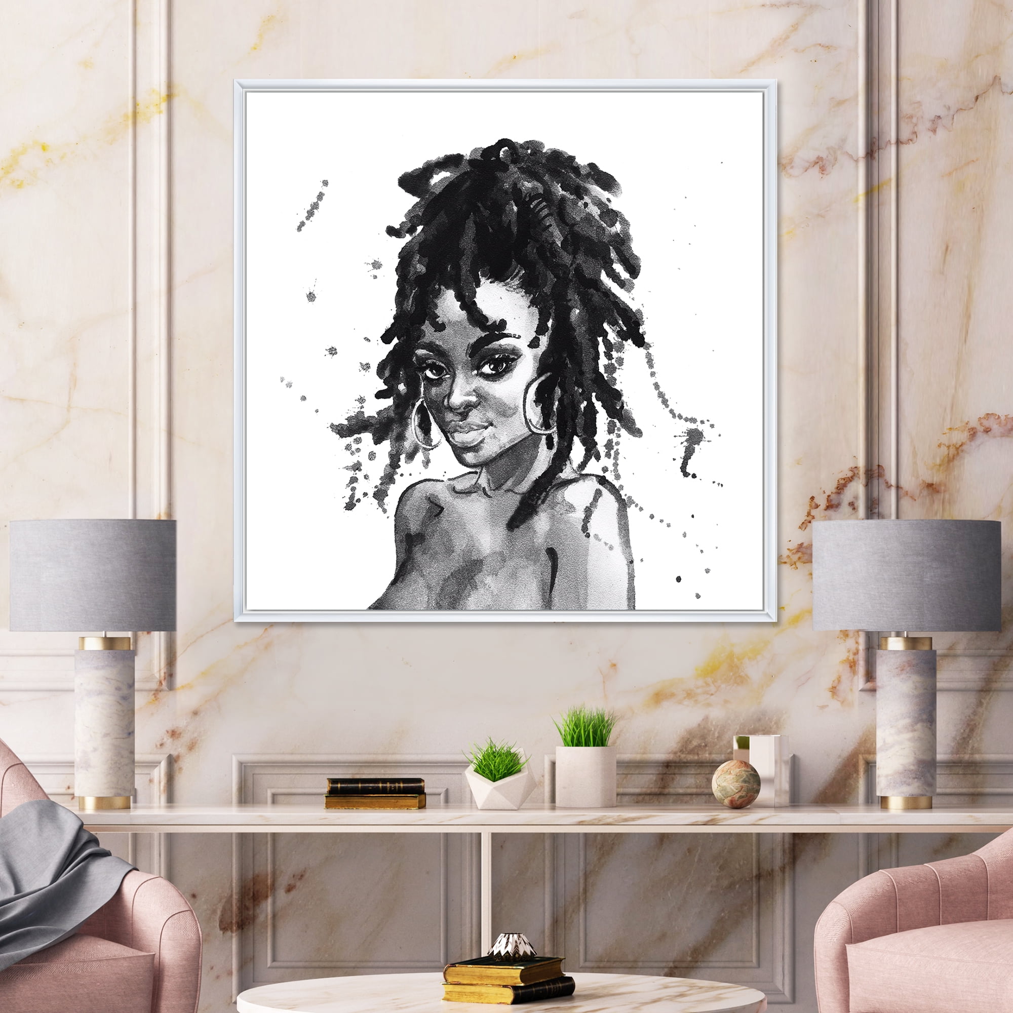 Designart 'Black and White Portrait of African American Woman II' Modern Framed Canvas Wall Art Print