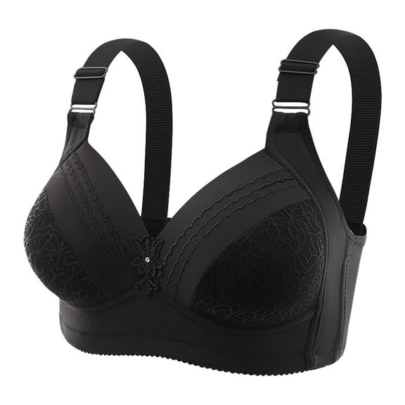 JSGEK Breathable Trendy Plus Size Bra Wirefree Comfort Push Up without Steel Ring Lightly Lined Bra for Women Fashion Black L Bra for Ladies