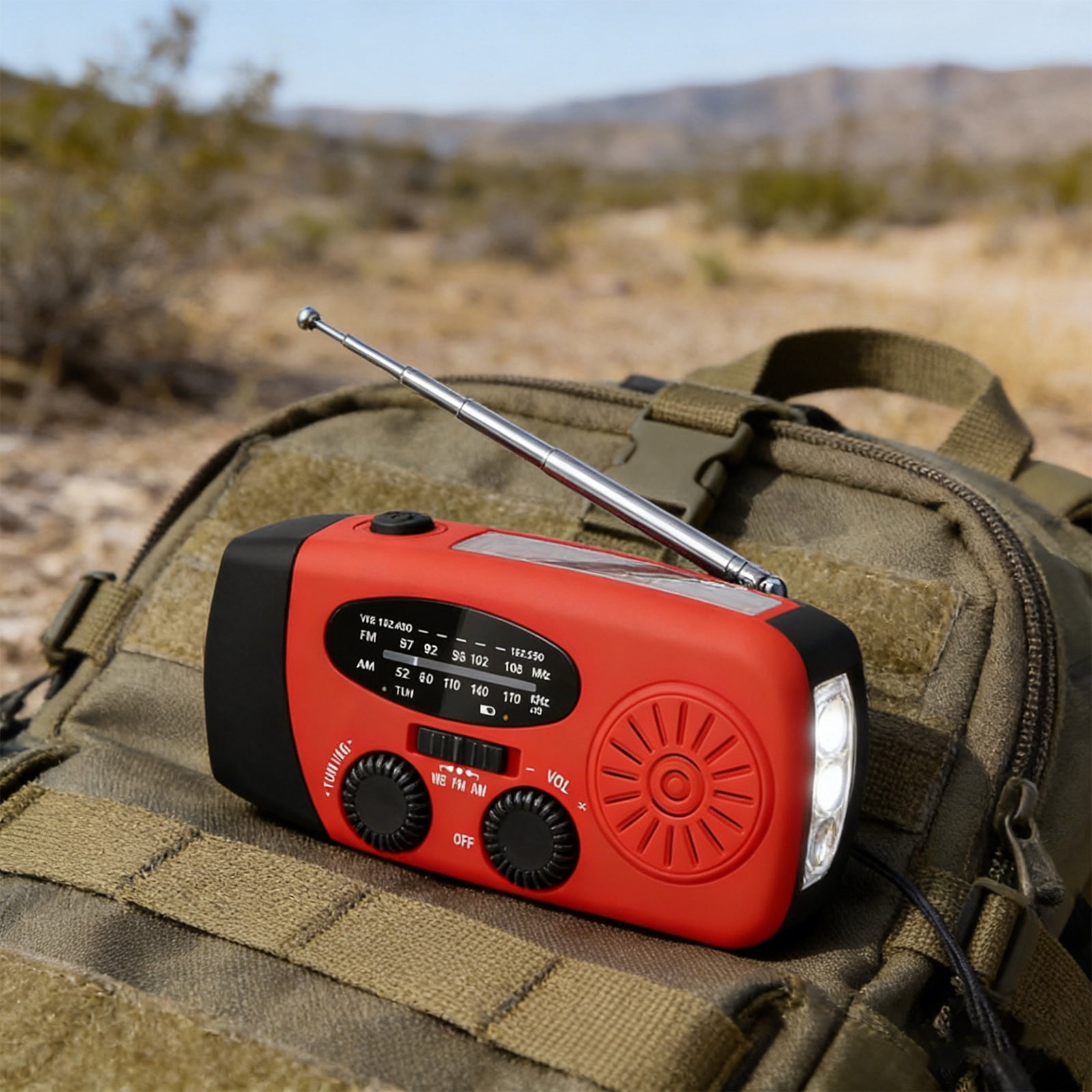 Solar Radio, Portable Hand-Crank AM/FM/WB Emergency Radio with Torch Solar Radio, 2000mAh Rechargeable Power Bank for Phone Charging Solar Radio, Red Design for Camping Home Emergency Use