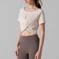 thumbnail image 4 of Ounisa Women Workout Crop Tops Short Sleeve Twist Front Yoga Shirts Athletic Gym T-Shirts Performance Running Activewear Tees, 4 of 6