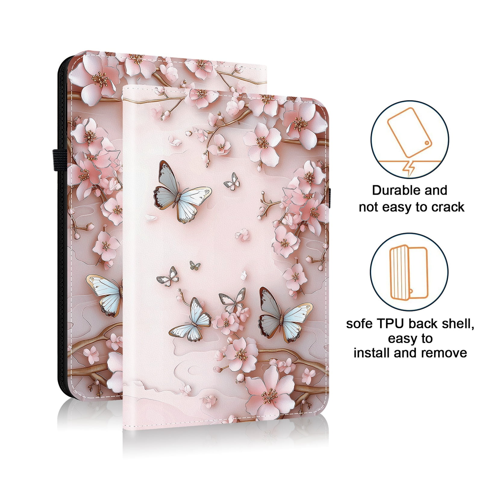 For iPad A16 11th Generation Case 11" 2025, iPad 10th Gen Case 2022, Premium PU Leather Flip Cover Stand Cover with Cards Slots Pencil Holder Shockproof TPU Inner Case for iPad 11 10, Pink Butterfly