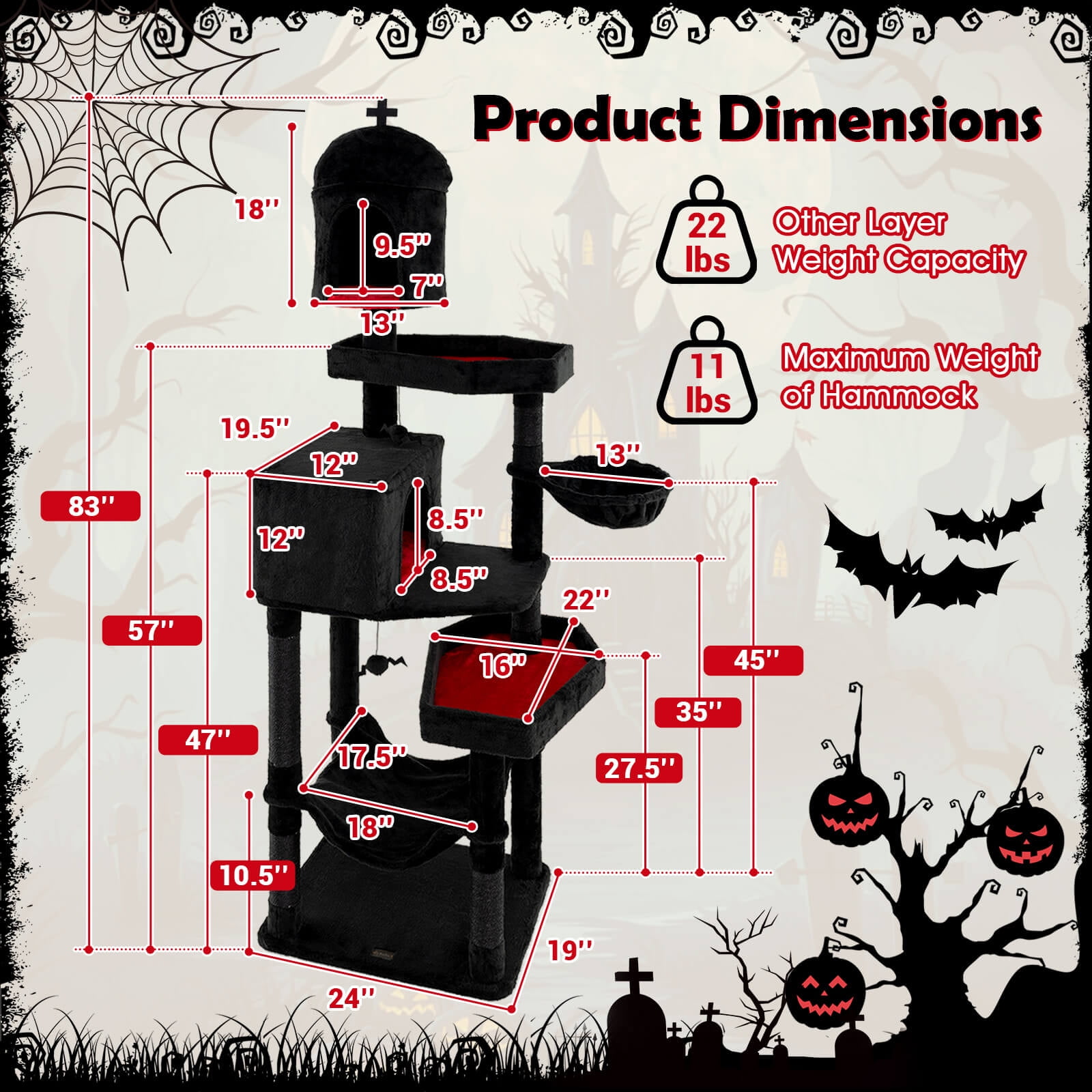 Infans Gothic Cat Tree for Indoor Cats Extra Large Cat Tower w/2 Cat Condos Coffin Bed