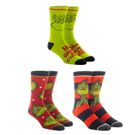 Dr Seuss Grinch Christmas Crew socks Set 3-Pack