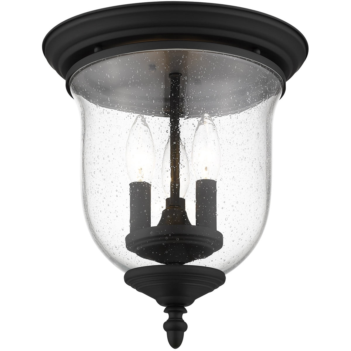 3 Light Black Ceiling Light fixture with Hand Blown Clear Seeded Glass Shade