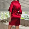 thumbnail image 4 of felwors Women's Short Kimono Robe Satin Bridal Party Bathrobe for Bridesmaid Satin Sleepwear Getting Ready Red, M, 4 of 5