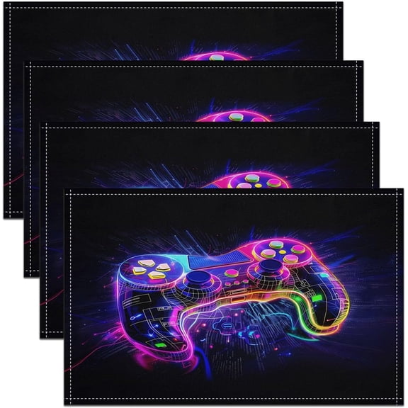 Gamer Placemats Set of 4 18"x12" Boys Game Console Table Place Mats for Kids Girls Teens Game Controller Placemat for Kitchen Dining Table Party Decor Indoor Outdoor Gamepad Anime