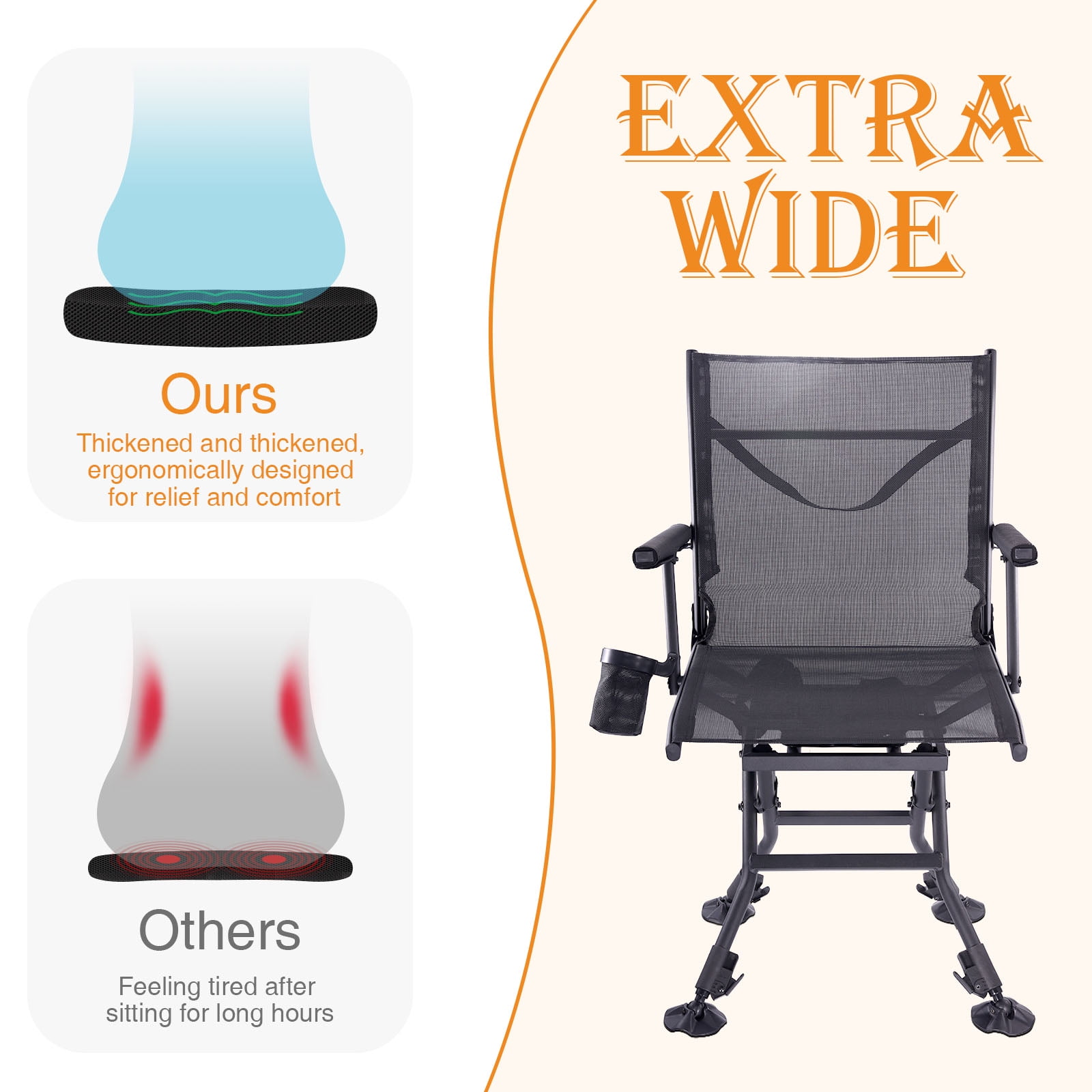 Bestchica 360 Degree Swivel Chairs for Blinds Folding Hunting Seat with Cup Holder in Mesh Black Camo Walmart