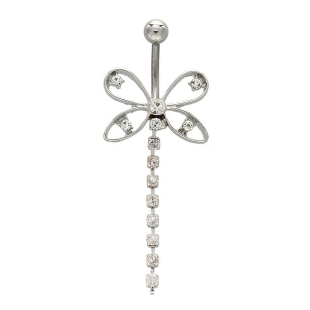 316L Stainless Steel Dragonfly Dangling Bar Button Belly Naval Pierce Clear