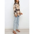 thumbnail image 3 of Lentta Womens Casual Plaid Wool Blend Button Down Long Sleeve Shirt Jacket Shackets (Brown-L), 3 of 5