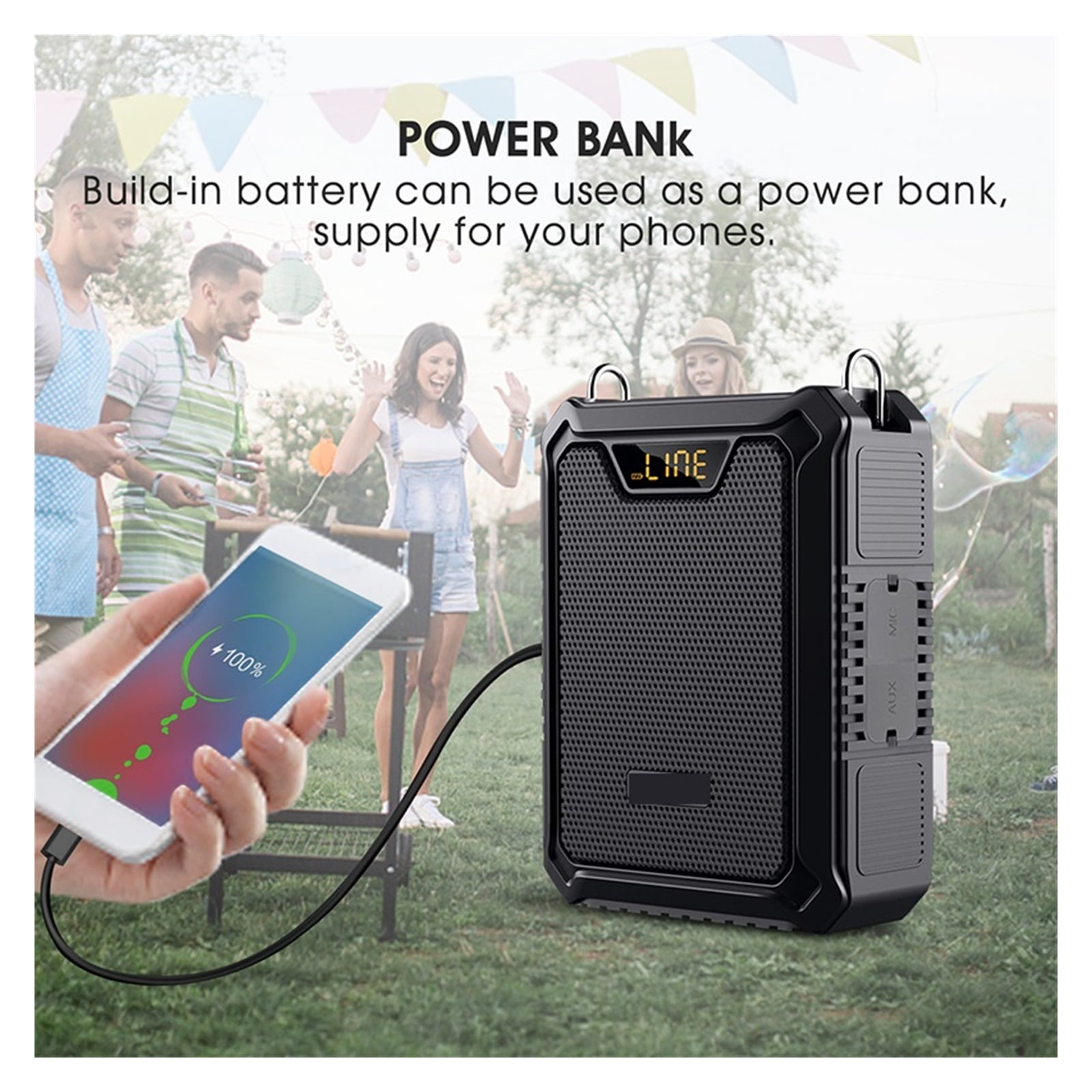 18W Waterproof Voice Amplifier With Wireless Microphone Speaker For TeacherTour Guide ,High Sound